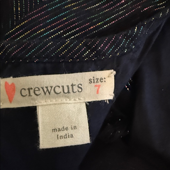 Crew cuts GirlsShimmering Blue Metallic Ruffle Dress Cap Sleeves Tie Belt - Picture 3 of 3